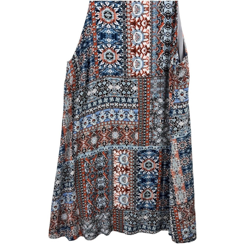 Lulus Dress Mini Womens Medium Blue Orange Tile Patchwork Boho Sleeveless - Picture 6 of 11